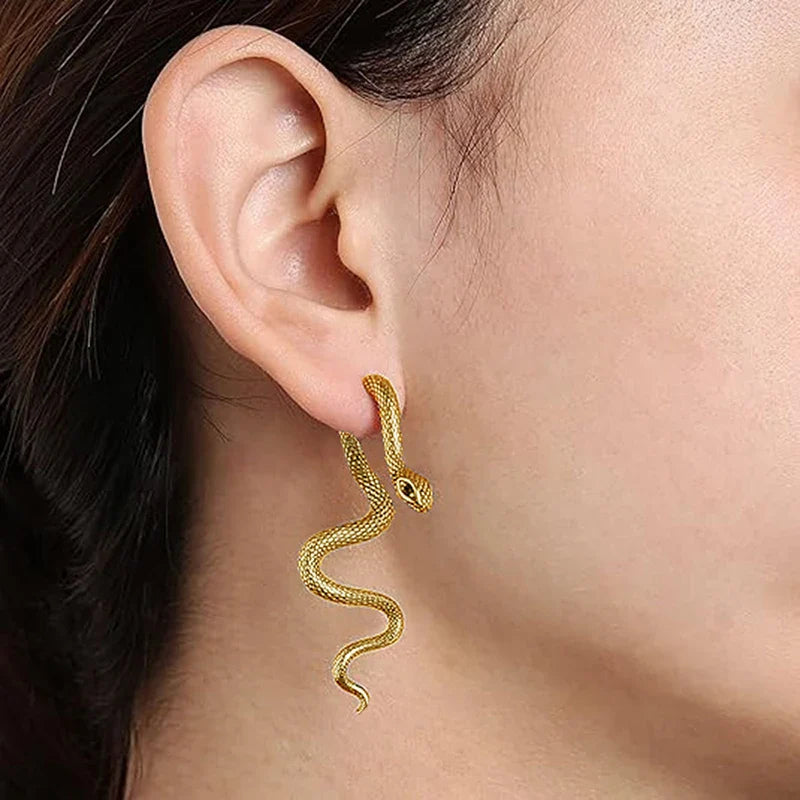 sengpan New Snake Shaped Earrings Detachable Animal Earrings Trendy Personalized Metal Long Snake Earrings Suitable Women Jewelry Gifts