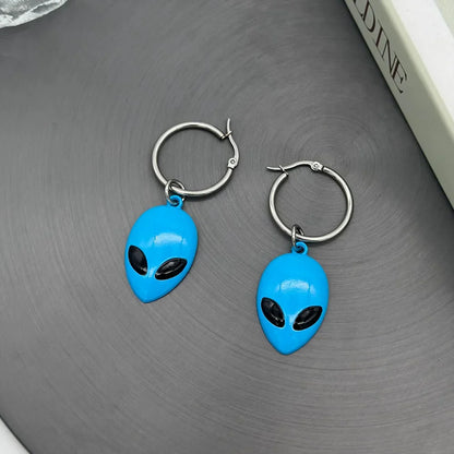 sengpan  -  4 Colors Funny UFO Alien Face Dangle Earrings for Women Y2K Fashion Cute ET Halloween Party Jewelry Earrings