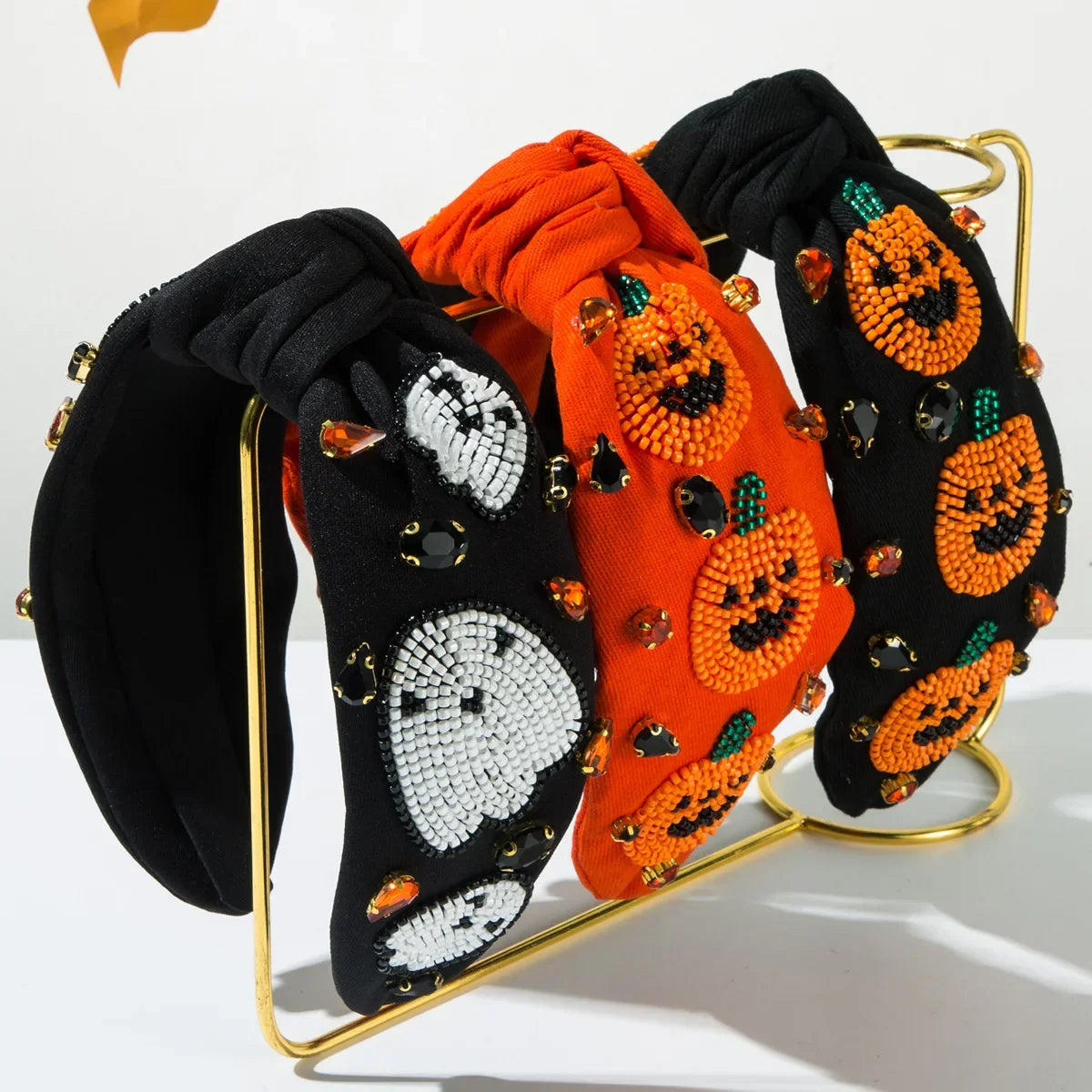 Lianfudai 2024 New Halloween Hand Sewing Bead Pumpkin Ghost Pattern Headband Trend Party Festival Hair Accessories for Women