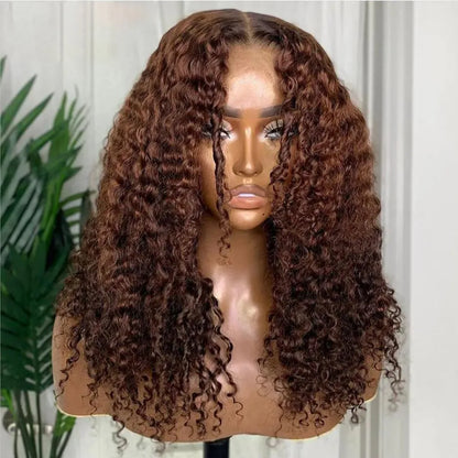 sengpan Soft Preplucked 26Inch Long 180Density Glueless Brown Kinky Curly Lace Front Wig For Black Women BabyHair Heat Temperature Daily