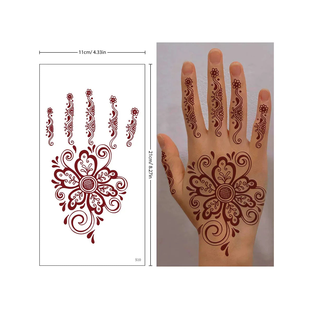 sengpan Red Lace Henna Tattoo Sexy Maroon Tattoo Stickers Waterproof India Mehndi Design Temporary Tattoos Finger Hand Tattoo For Women