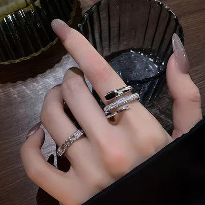 Lianfudai Crystal Rings Kpop Heart Adjustable Ring Irregular Geometry Punk Vintage Rings for Women Girls New Fashion Jewelry