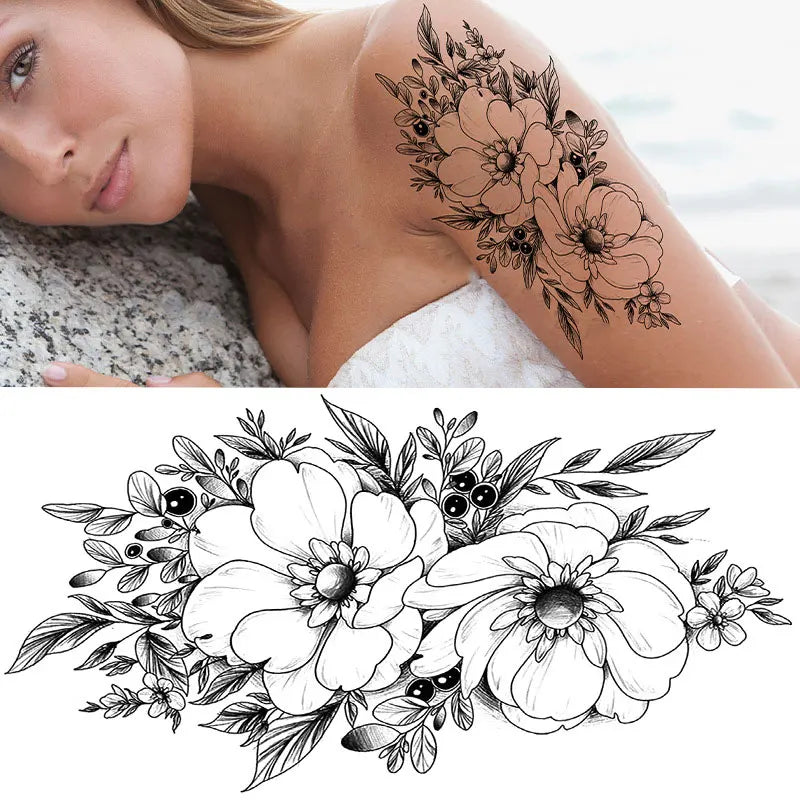 sengpan Waterproof Temporary Tattoo Stickers for Women Black Sexy Rose Butterfly Flowers Body Art Tattoo Arm Legs Sleeve Fake Tattoos