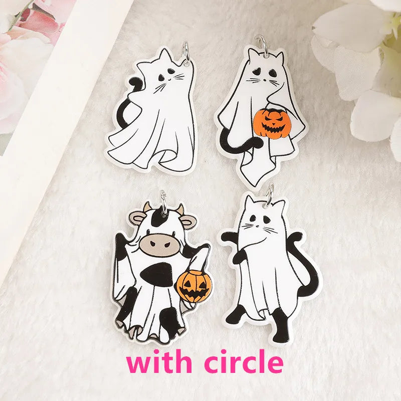 sengpan 8Pcs Halloween Charms Creative Acrylic Ghost Cat Cow Pendant For Keychain Necklace Jewelry Diy Making