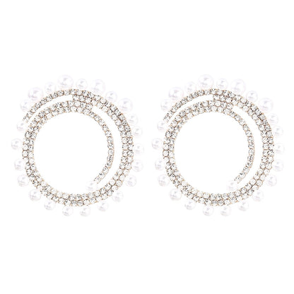 sengpan western jewelry for women New Shiny Rhinestone Imitation Pearl Hoop Earrings Women's Earrings Dinner Party Wedding Fashion Statement Jewelry Accessories