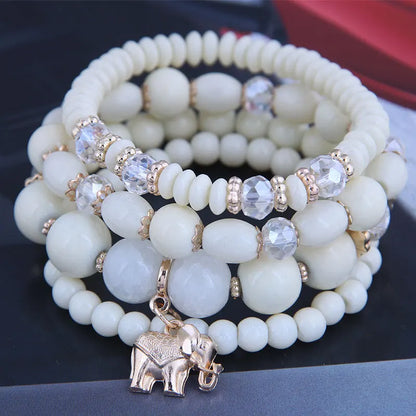 sengpan  Bohemian White Crystal Beads Strand Bracelets For Women Girls Ethnic Tree Of Life Charm Wrap Bracelet Pulseira Feminina