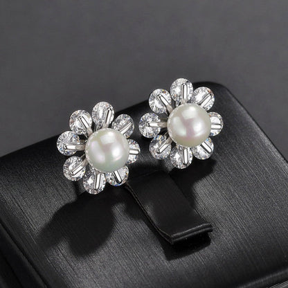 sengpan Fashion Imitation Pearl Wedding  Jewelry Elegant Zircnia Crystals Stud Earrings For Women Patry Dress Accessories CE1858