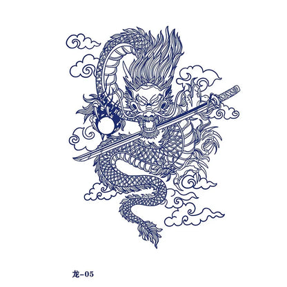 sengpan Waterproof Temporary Tattoo Sticker Japanese Style Black White Flame Dragon Body Art Fake Tattoo Flash Tattoo Arm Female Male