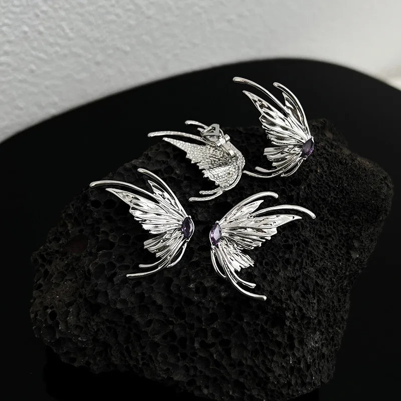 sengpan New Y2K Aesthetic Punk Style Liquid Butterfly Earring For Woman Cool Metal Butterfly Earrings Jewelry