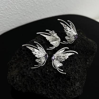 sengpan New Y2K Aesthetic Punk Style Liquid Butterfly Earring For Woman Cool Metal Butterfly Earrings Jewelry