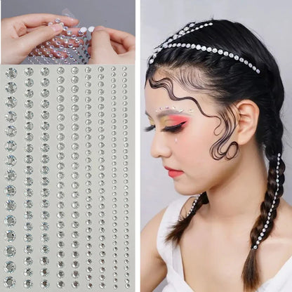 sengpan Pearl Eyebrow Face Diamond Stickers Self Adhesive 3D Face Pearl Jewels Adhesive Hair Rhinestone Decoration Long Rhinestone Strip