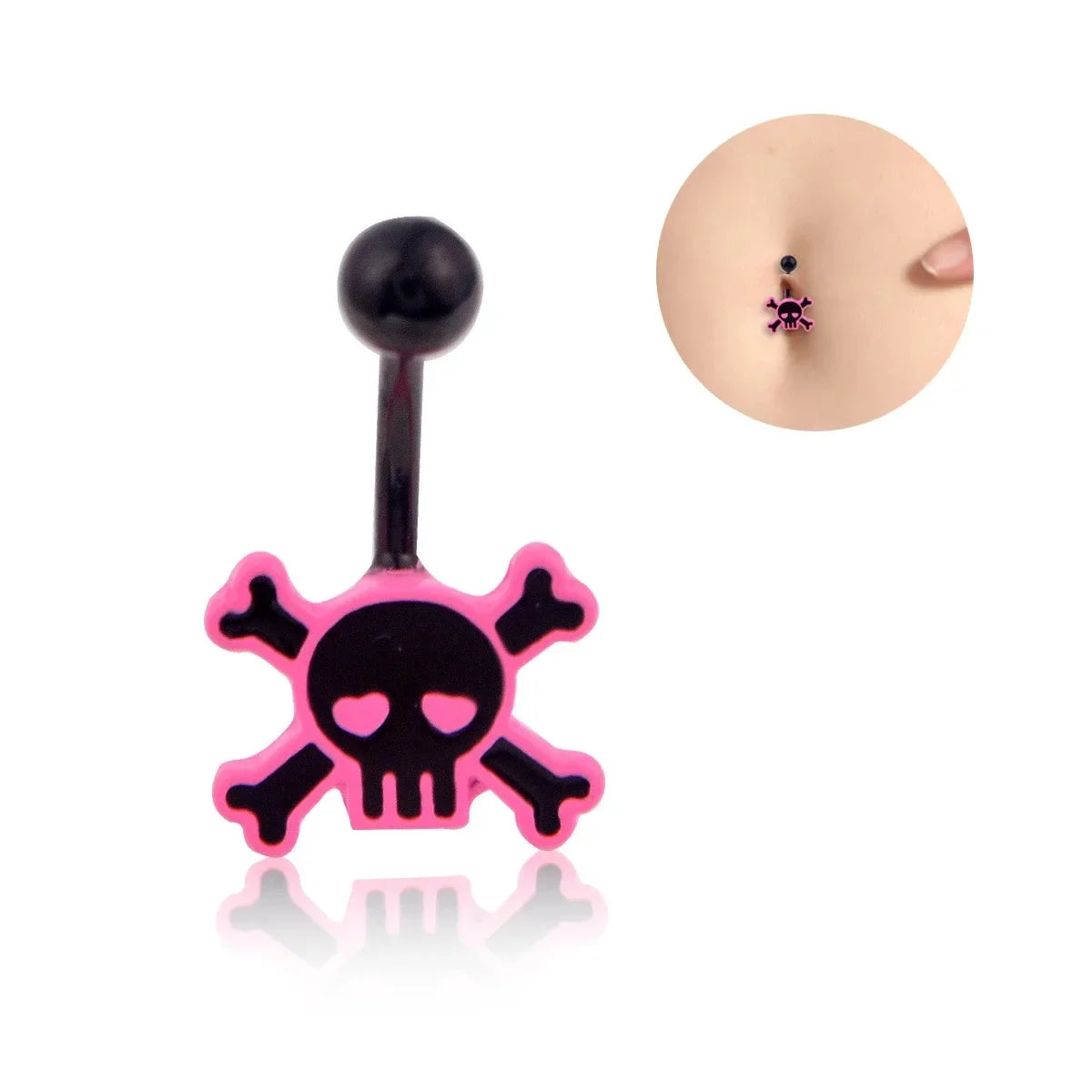 sengpan Skull Pink Rose Ombligo Piercing Punk Black Belly Button Ring Short Ghost Umbilical Navel Rings Body Piercing Jewelry