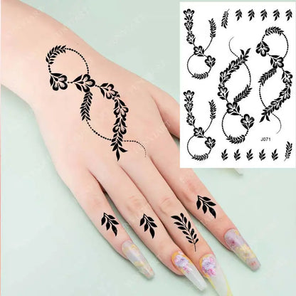 sengpan Black Henna Tattoo Sticker Waterproof Temporary Tattoos for Women Body Art Mehndi Stickers for Hand Flower Fake Tattoo