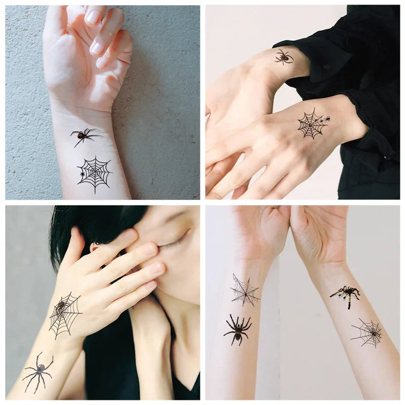 sengpan 10 Sheets Halloween Makeup Tattoo Stickers Disposable Temporary Tattoos for Halloween Party Spider Web Fake Tatoo for Hand Face