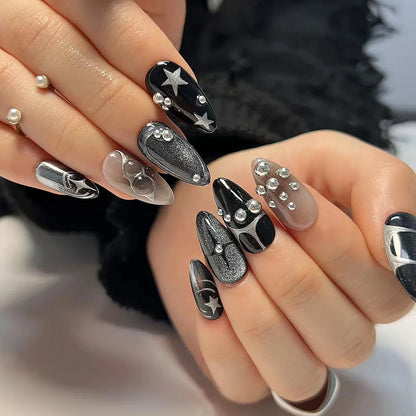 sengpan y2k Nails Five-pointed Star Pattern False Nails Halloween Style Long Coffin Ballet Press on Nails For Girl Full Cover Wearable