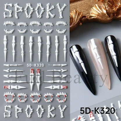 sengpan 5D Halloween Blood Eye Bones Nail Art Horror Eyeball kull Relief Three-Dimensional Nail Stickers for Women&Girl Nail stickers