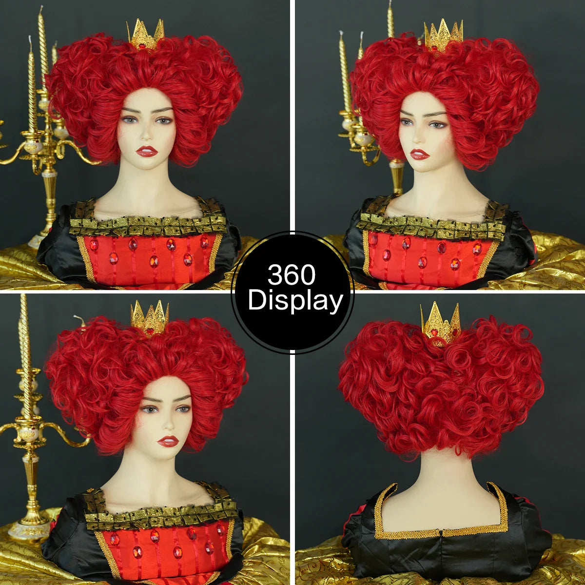 Lianfudai  WIGS New Royal Red Queen Wig Light Red Short Curly Hair Synthetic Heart Cosplay Wigs Halloween Costume Party Wig