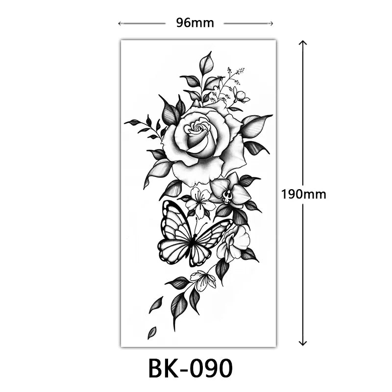 sengpan Black Flower Tattoo Stickers for Hand Arm Waterproof Temporary Tattoos for Women Butterfly Fake Tattoo Sleeve Tatoos Girls