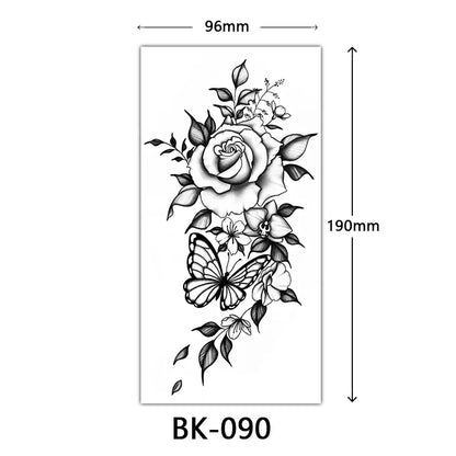 sengpan Black Flower Tattoo Stickers for Hand Arm Waterproof Temporary Tattoos for Women Butterfly Fake Tattoo Sleeve Tatoos Girls