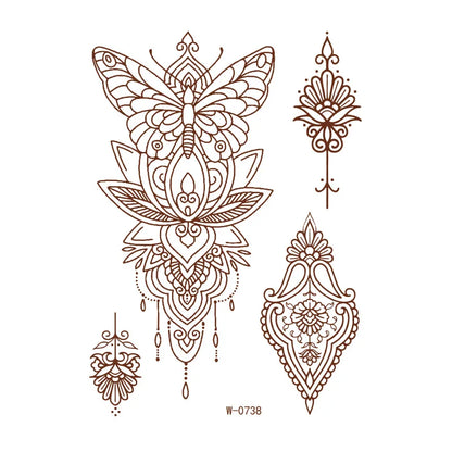 sengpan Brown Henna Lace Temporary Tattoo Sticker Butterfly Mehndi Flower Fake Tattoo for Women Feather Flora Sexy Henna Design Stickers