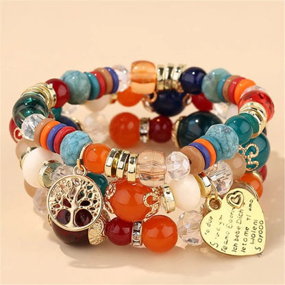 sengpan  Bohemian White Crystal Beads Strand Bracelets For Women Girls Ethnic Tree Of Life Charm Wrap Bracelet Pulseira Feminina