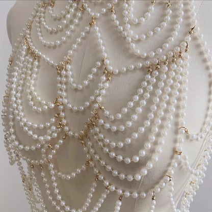 sengpan Pearl Body Chain Jewelry totally hand-made Bra fringed For Women Bridal Wedding Dress Beach Nightclub Pearl Waist chain