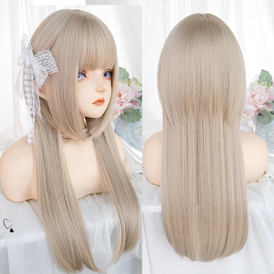 sengpan synthetic long straight hair women's wig silver gradient gray wig cosplay lolita bangs wig party wig