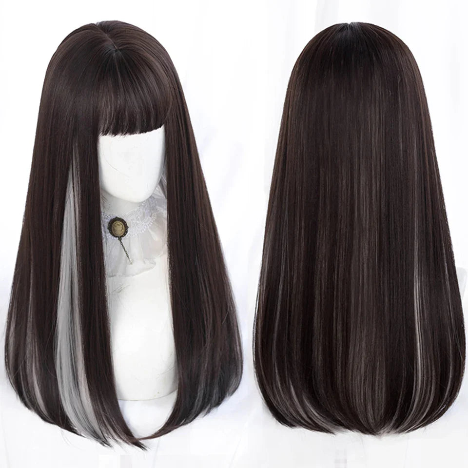 sengpan synthetic long straight hair women's wig silver gradient gray wig cosplay lolita bangs wig party wig