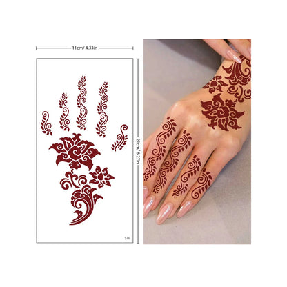 sengpan Red Lace Henna Tattoo Sexy Maroon Tattoo Stickers Waterproof India Mehndi Design Temporary Tattoos Finger Hand Tattoo For Women