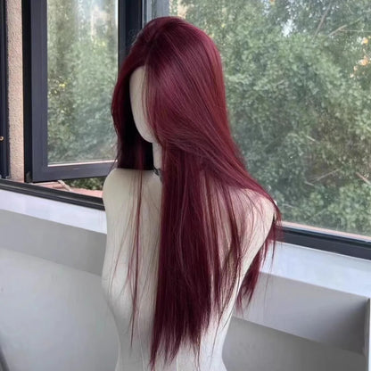 sengpan Red Wig Long Straight Lace Front Wig for Woman Nature Synthetic Lace Wigs for Cosplay Daily Use Heat Resistant headband wigs