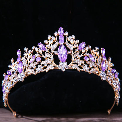 sengpan Baroque Princess Queen Bridal Crown Purple Crystal Tiara For Women Wedding Vintage Crown Hair Dress Accessories Jewelry