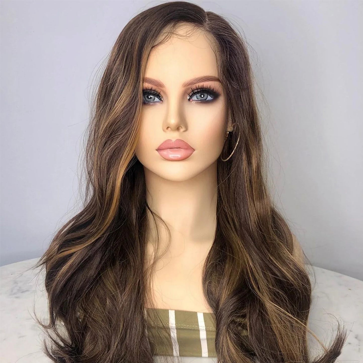 sengpan Soft Preplucked 26"Long 180Density Glueless Highlight Ombre Blonde Body Wave Lace Front Wig With BabyHair Heat Temperature Daily