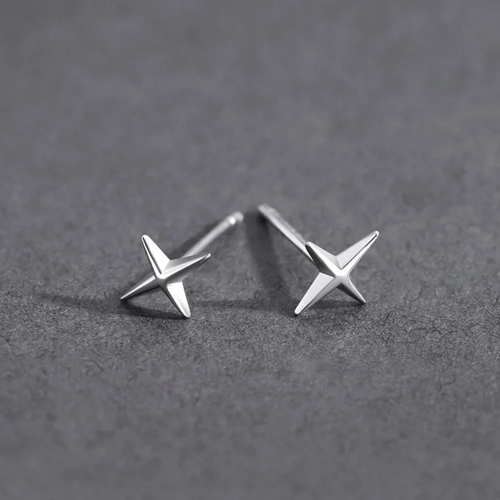 sengpan Punk Small Cross Stud Earrings for Teens Ear Piercing Star Earrings Women Men Pierced Unusual Party Earrings Jewelry