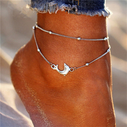 sengpan Simple Heart Boho Anklet Bracelets For Women Summer Holiday Beach Chain Bead Ankle Bracelet On Leg Foot Wedding Party Jewelry