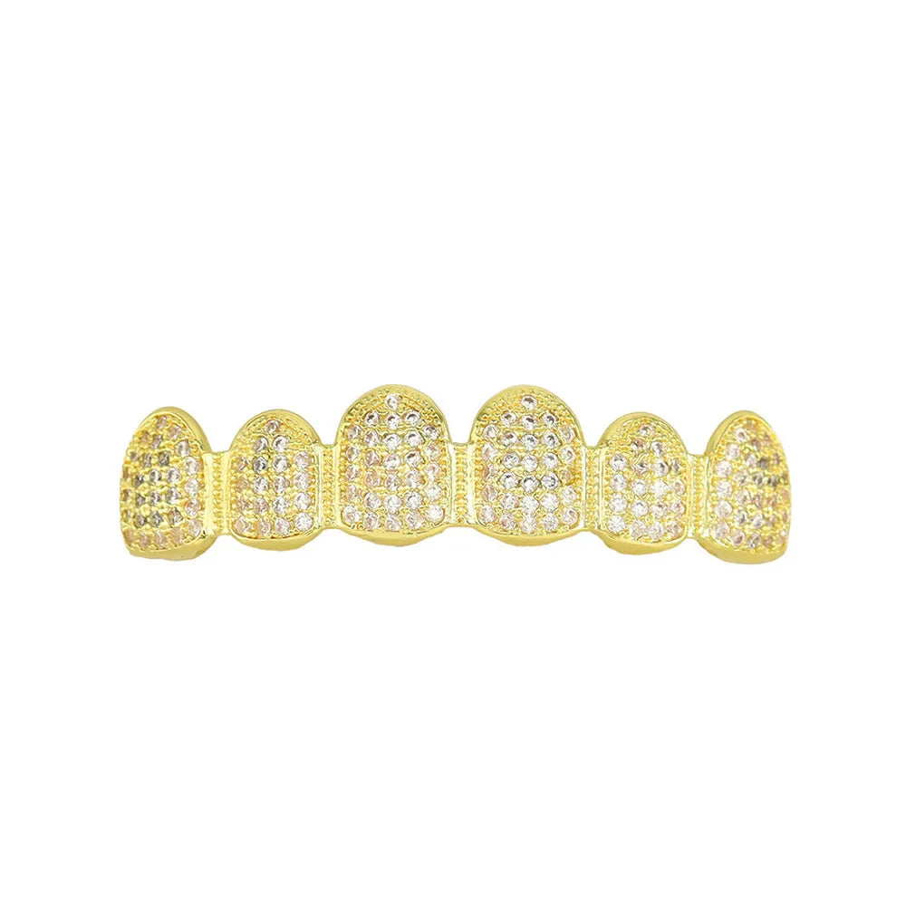 sengpan  Hip Hop 6/6 Zircon Teeth Grillz Punk 18K Gold Plated CZ Stone Dental Grills Tooth Caps For Women Men Jewelry Gift