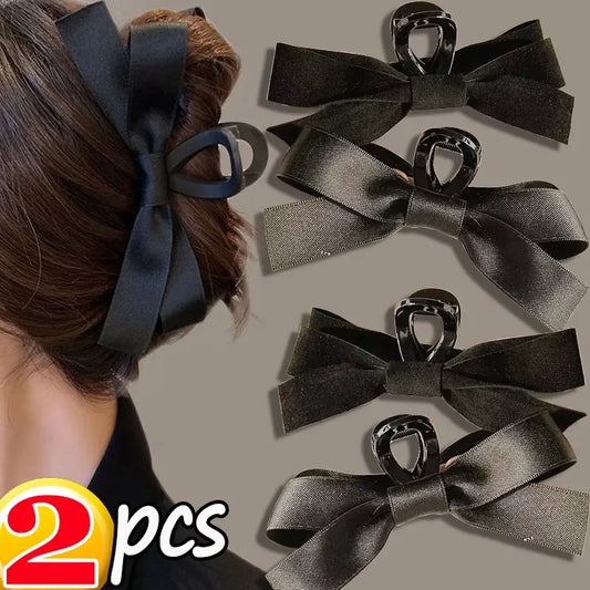 sengpan Black Silk Velvet Butterfly Knot Hair Grab Clips Retro Fashion Women Bowknot Bang Clip Disc Headdress Fixer Headwear Accessories