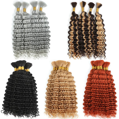 sengpan Human Braiding Hair 1 Bundle 20 Inch Human Hair Bundles for Braiding Highlight P4/27 Color Deep Wave Bulk Human Hair Bundles