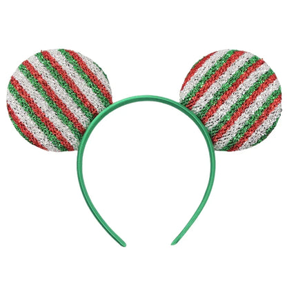 sengpan New Disney Christmas Mouse Ears Headband Santa Antler Sequins Bow Hairband For Women Featival Party DIY Hair Accessories Gift