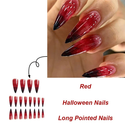 sengpan 24Pcs Halloween Blood Press on Nails Set Long Coffin Glossy Acrylic Nail Tips Full Cover Ballerina False Nails for Women&Girls