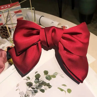 sengpan Chiffon Bow Hair Clip Women Large Bowknot Stain Hairpin Barrettes Girls Solid Color Ponytail Clip Hair Accessories Headwear Gift