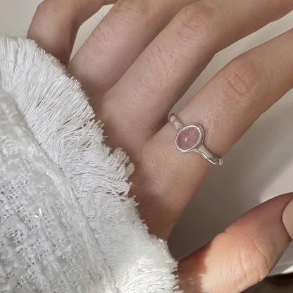 sengpan  Silver Simple Retro Pink Stone Rings For Women Geometric Fashion Smiple Open Handmade Allergy Party Jewelry Gift