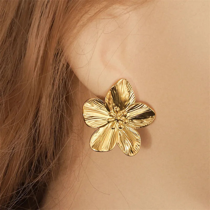 Lianfudai Punk Party Vintage Geometric Stud Earrings for Women Simple Trendy Petal Earrings 2024 Trendy Ear Jewelry Accessories Gifts