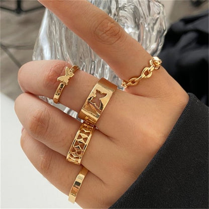 sengpan Bohemian Gold Color Butterfly Rings Set For Women Fashion Shiny Crystal Geometric Flower Knuckle Finger Ring Jewelry Adjustable