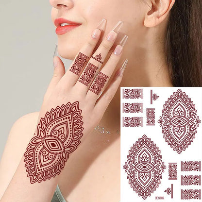 sengpan Brown Henna Stickers for Hand Flower Temporary Henna Tattoos for Women Fake Tatoo Waterproof Mehndi Designs Wedding Tattoo Hena