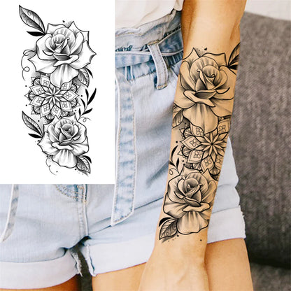 sengpan Death Skull Flower Temporary Tattoo For Women Girls Snake Bird Peony Tattoo Sticker Black Fake Blossom Sexy Tatoo Transfer Adult