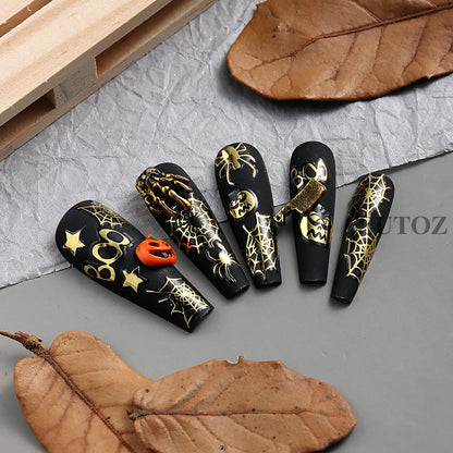 sengpan Spider Nail Sticker Halloween Decoration Snake Skull Design Evil Pumpkin Bat Nail Slider Witch Star Charm Manicure Decal LEBSO10