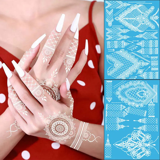 sengpan White Henna Tattoos for Women Lace Henna Design Stickers For Hand Body Art Tattoo Temporary Waterproof Fake Tatoo Hena