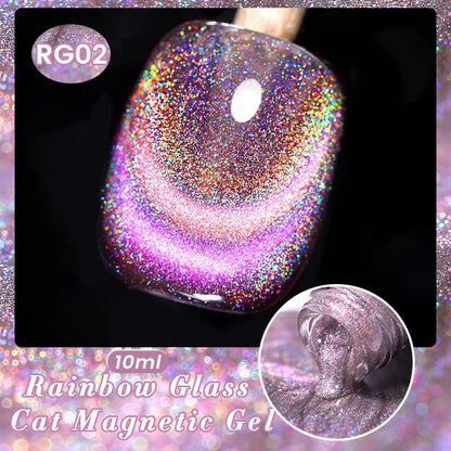 sengpan 10ml Double Light Reflective Glass Cat Magnetic Gel Sparkling Rainbow Color Gel Nail Polish Varnis Semi Permanent