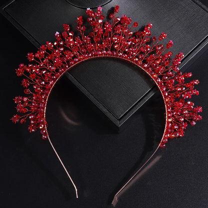 sengpan Trendy Red Crystal Bridal Crown Wedding Hair Accessories for Woemn Headdress Party Jewelry Bride Headpiece Tiara Bridal Headwear