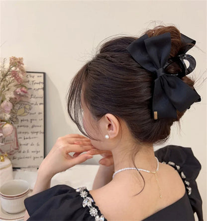 Lianfudai Large Black Fabric Bow Grab Hair Clips Women's New Korean Style Hairpin Fashion Shark Cawl Clips Girls Hair Accessories